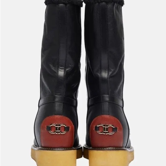 Salvatore Ferragamo Black Leather Winter Boots Size 7 - Picture 3 of 15